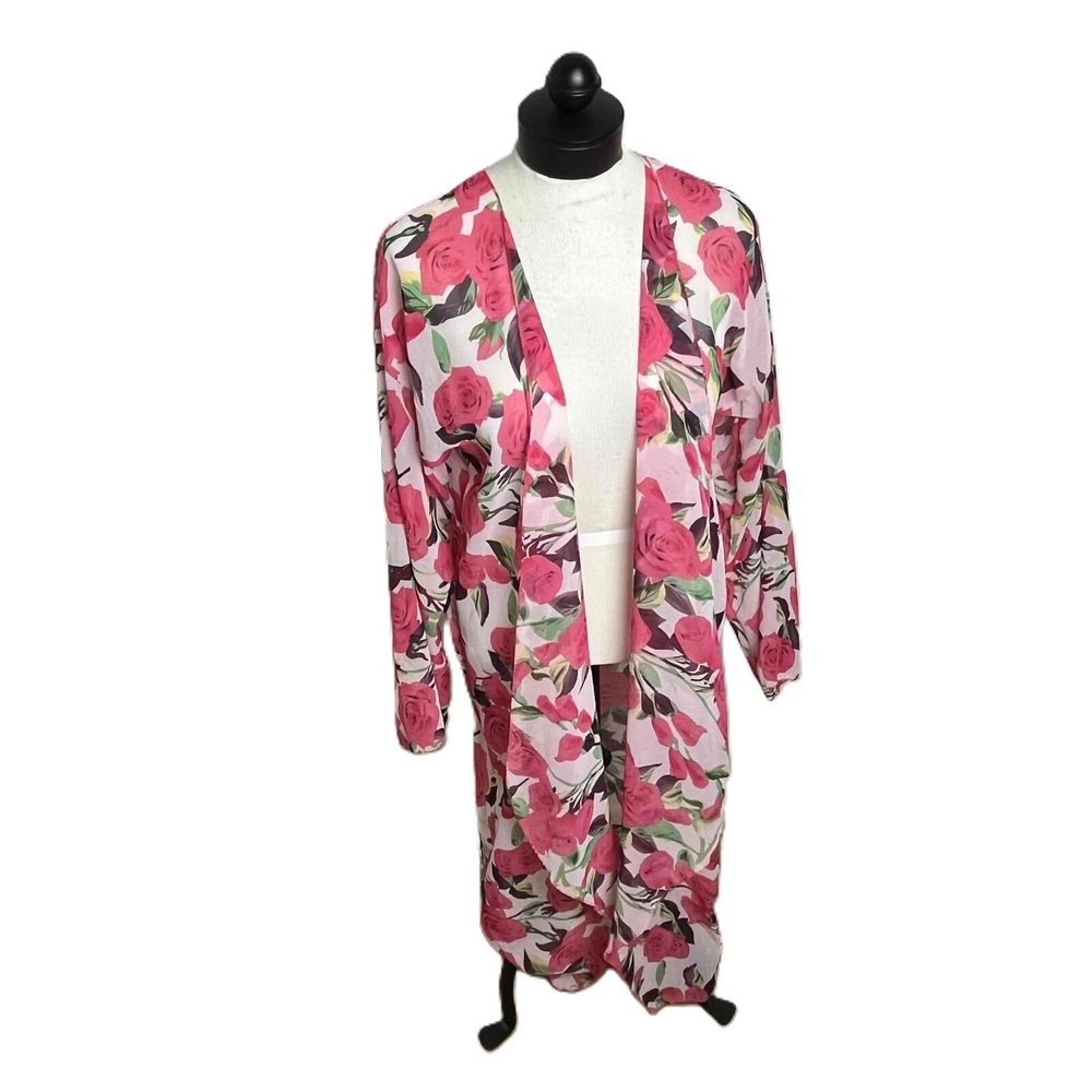 Charlotte Daniel Pink Floral Open Front Long Kimono‎ Size M/L